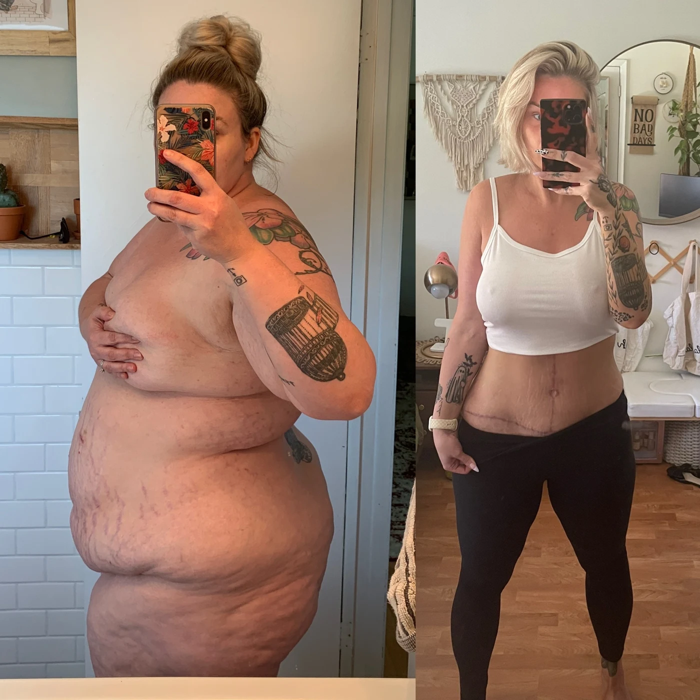 Heather’s front-view before-and-after mirror photos